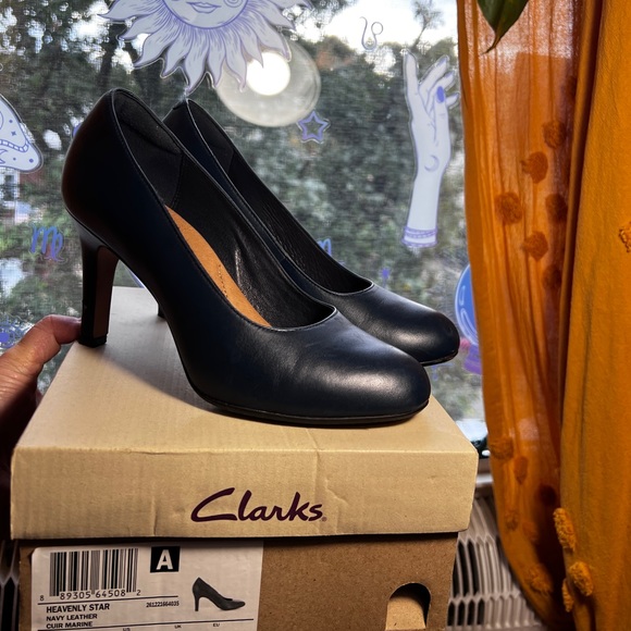 Navy blue Clarks pumps, heavenly star, genuine leather with cushioned insole - Picture 1 of 8